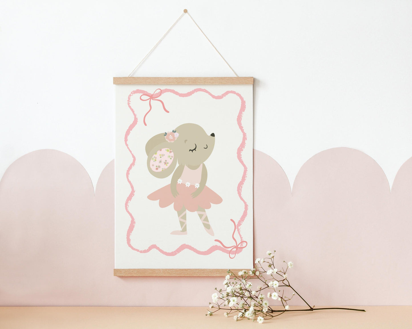 bunny ballerina print, dance wall art, girls nursery, childrens room, pink wall decor, baby girl wall print