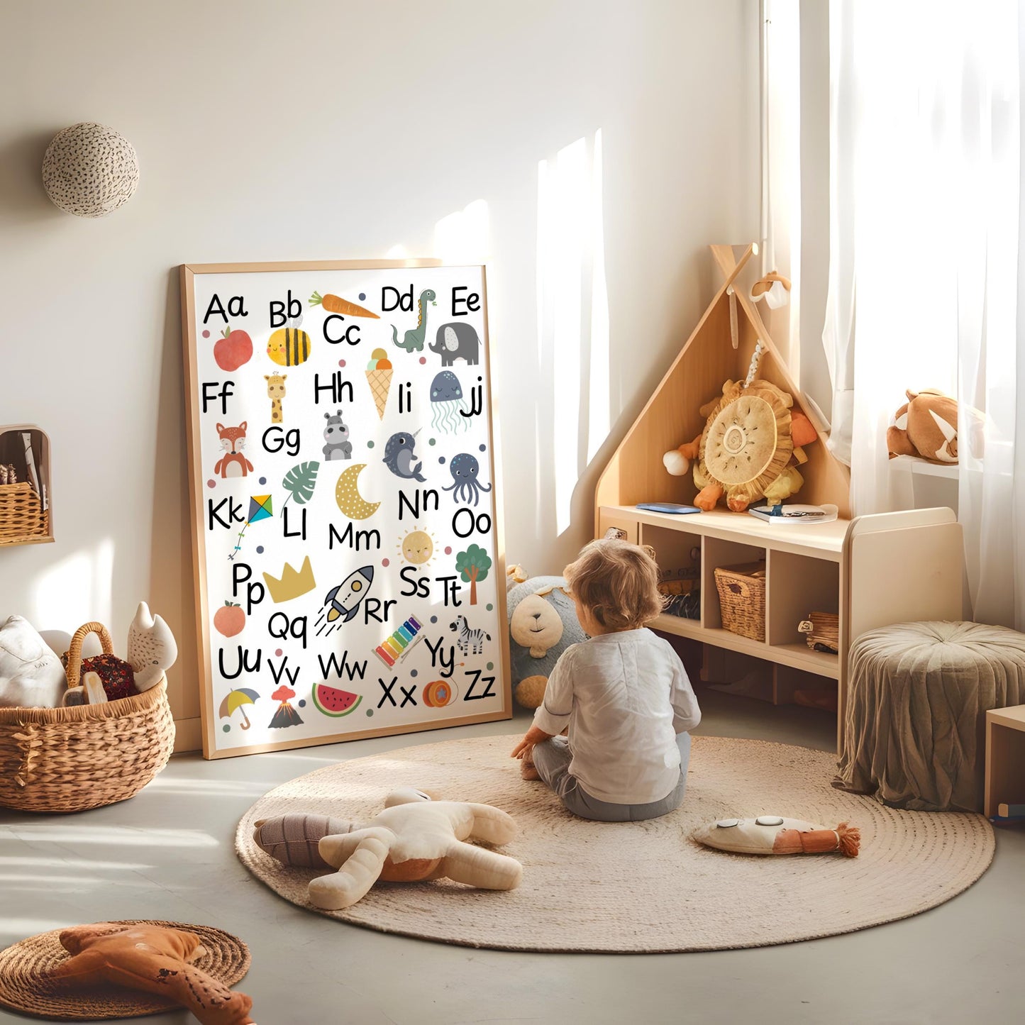 ABC Nursery Print: Children's Alphabet Poster, Boho Scandi Wall Art