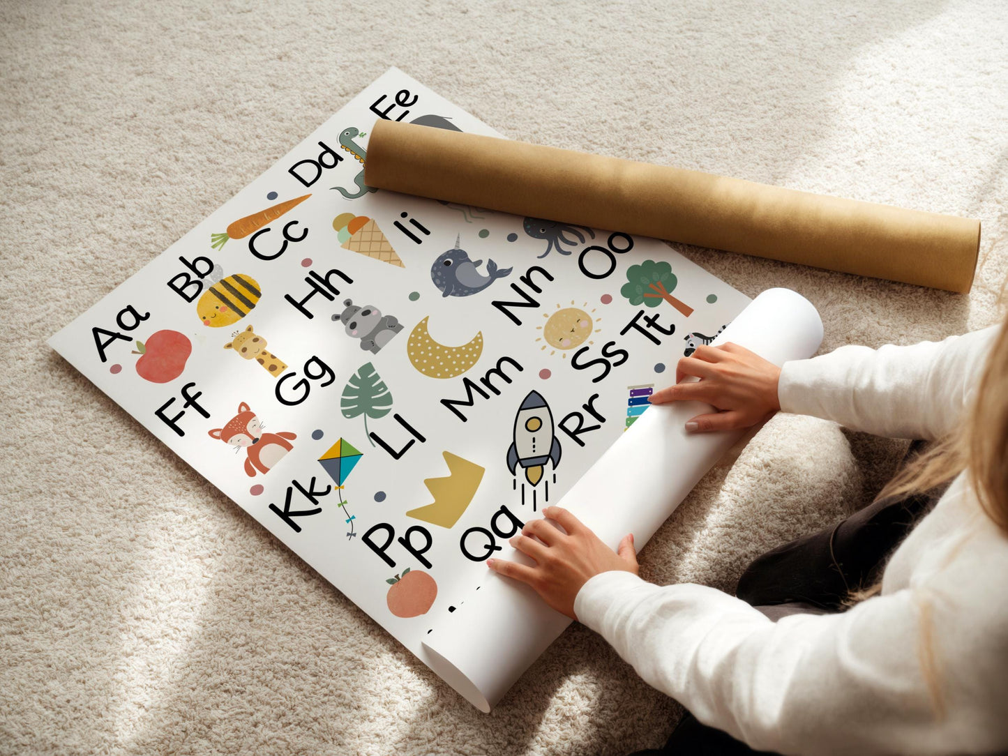 ABC Nursery Print: Children's Alphabet Poster, Boho Scandi Wall Art