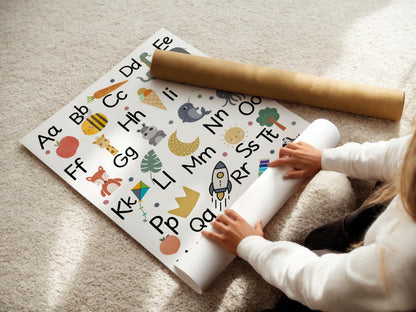 ABC Nursery Print: Children's Alphabet Poster, Boho Scandi Wall Art