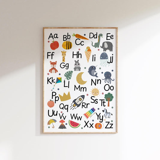 ABC Nursery Print: Children's Alphabet Poster, Boho Scandi Wall Art