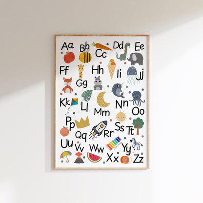 ABC Nursery Print: Children's Alphabet Poster, Boho Scandi Wall Art