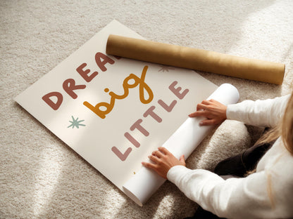 dream big little one neutral nursery print for childrens bedroom or playroom