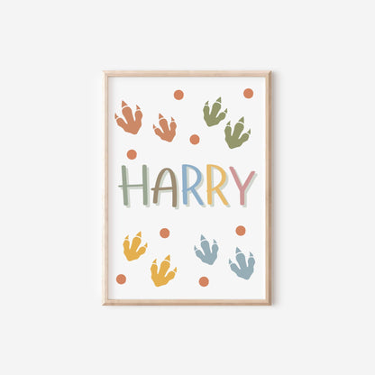 set of personalised dinosaur themed wall prints for childrens bedroom, playroom or nursery  (unframed)