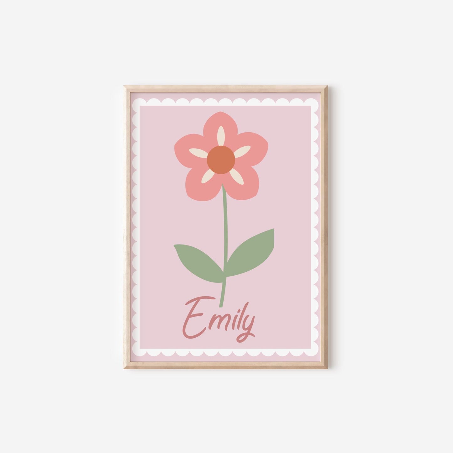 girls pretty personalised pink flower wall print for bedroom or nursery ( print only )