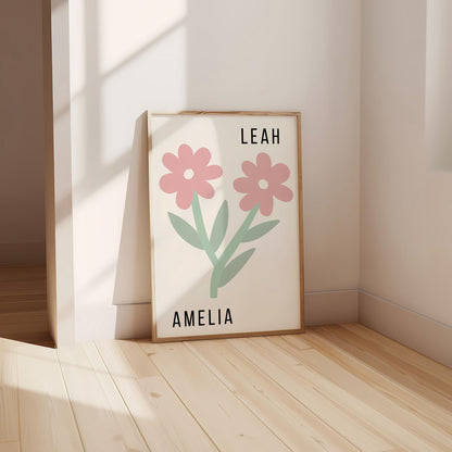 Personalised Sister Floral Print Set: Nursery Decor