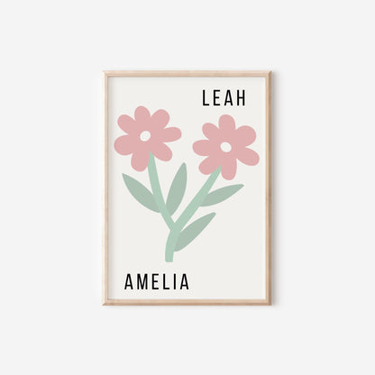 Personalised Sister Floral Print Set: Nursery Decor