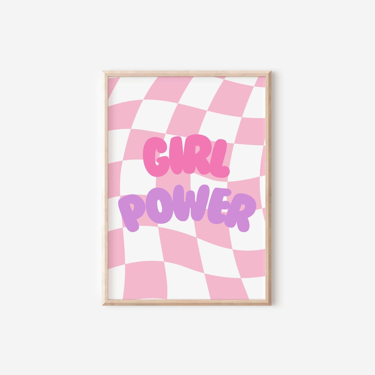 Girl Power Print: Pink Purple Checkered Wall Art
