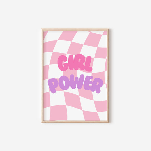 Girl Power Print: Pink Purple Checkered Wall Art