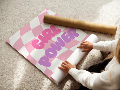 Girl Power Print: Pink Purple Checkered Wall Art