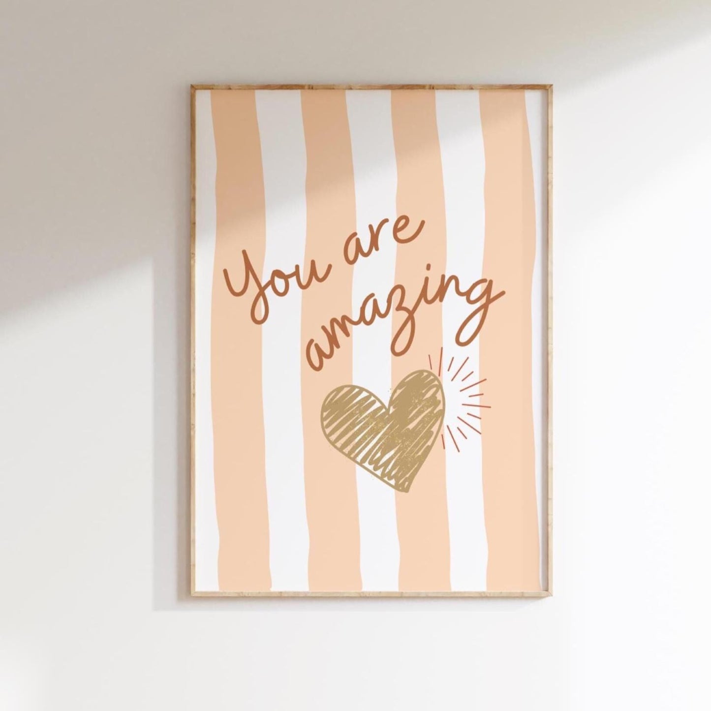 girls affirmation peach striped heart print for bedroom, nursery or playroom