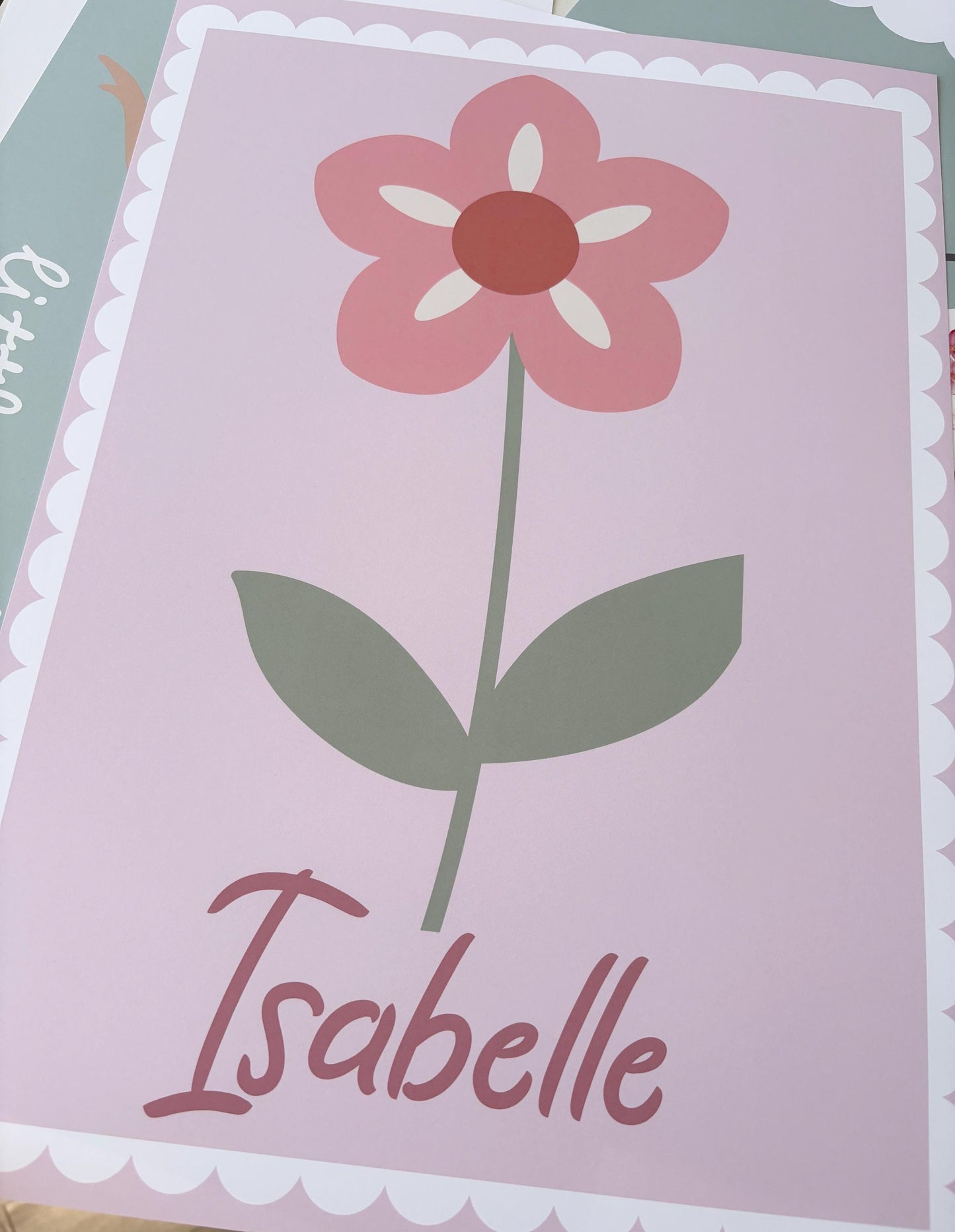 girls pretty personalised pink flower wall print for bedroom or nursery ( print only )