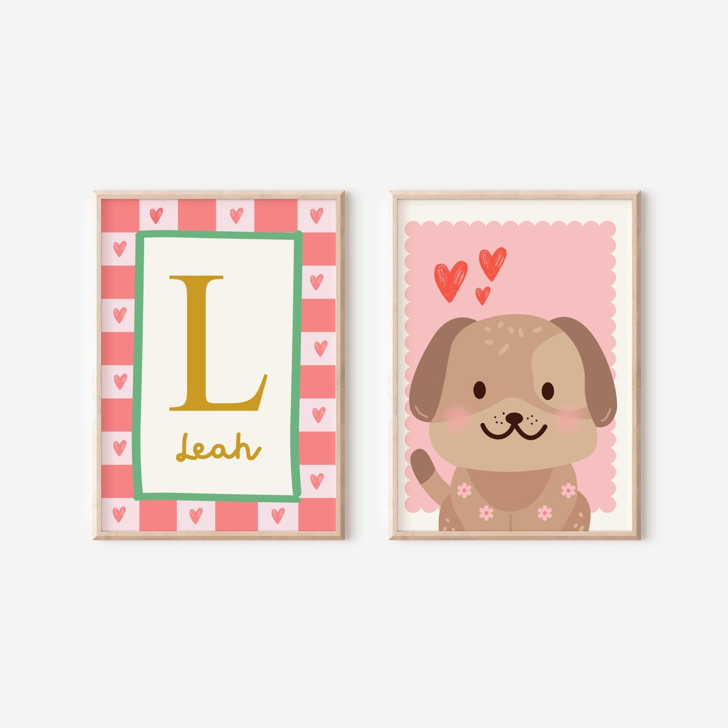 Personalized Girls Room Print Set: Floral, Dog & Butterfly Wall Art