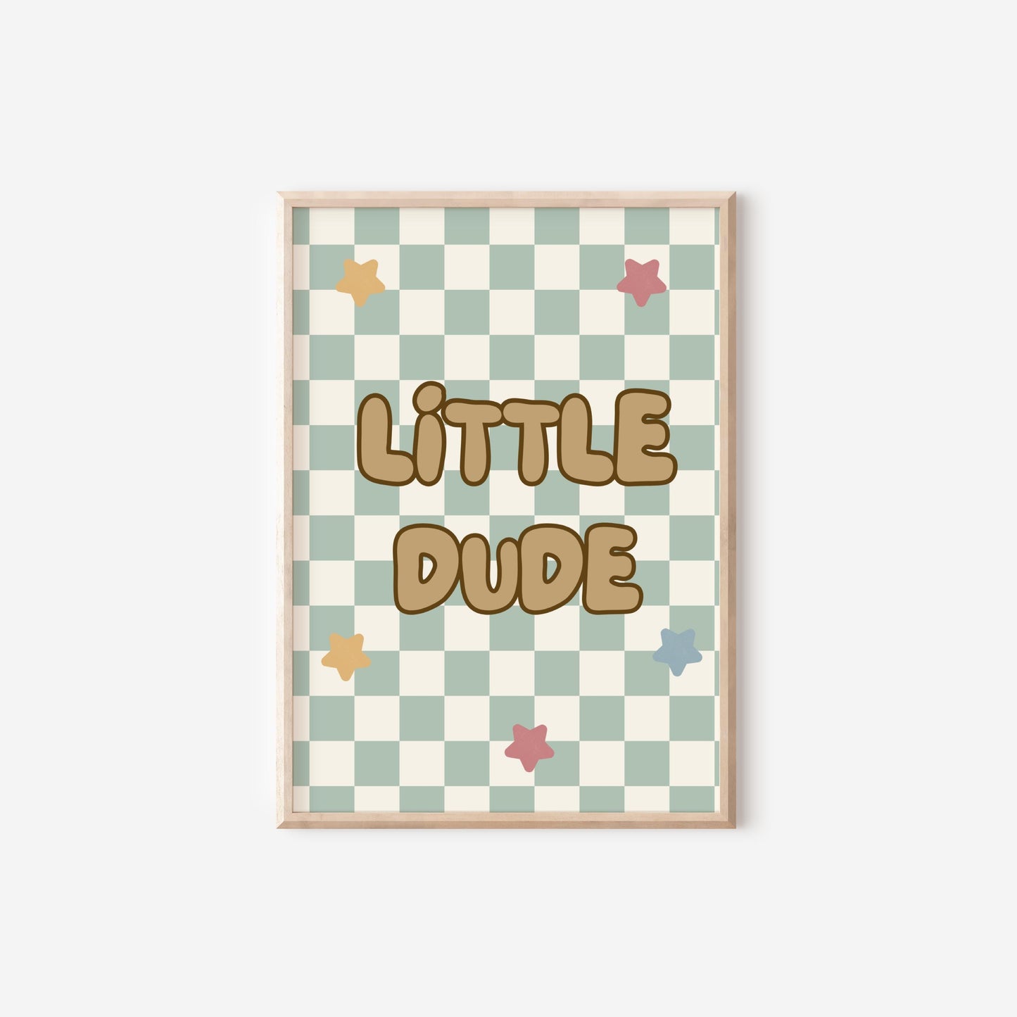 Little Dude Print: Sage Green Checkered Wall Art for Boys Nursery