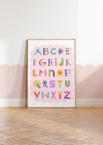 Pink ABC Children's Wall Print: Quirky Alphabet Poster