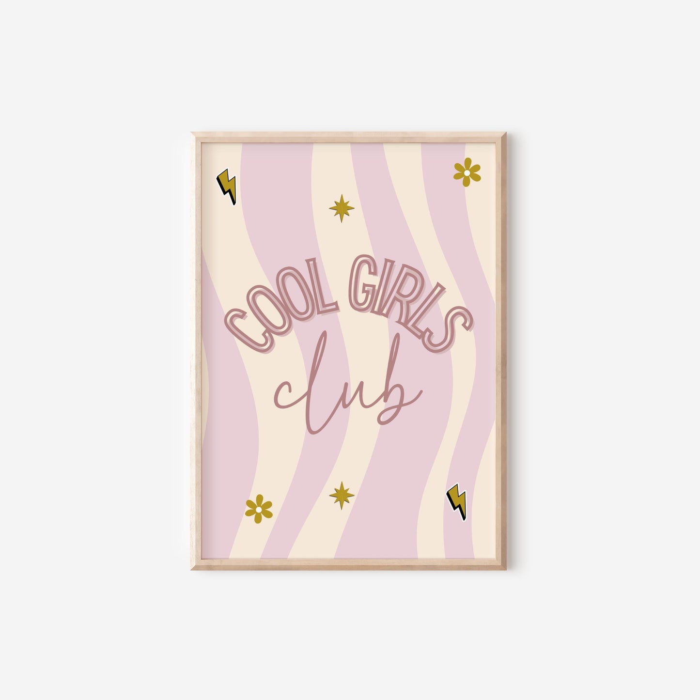 cool girls club pink retro wall print for bedroom, nursery or playroom