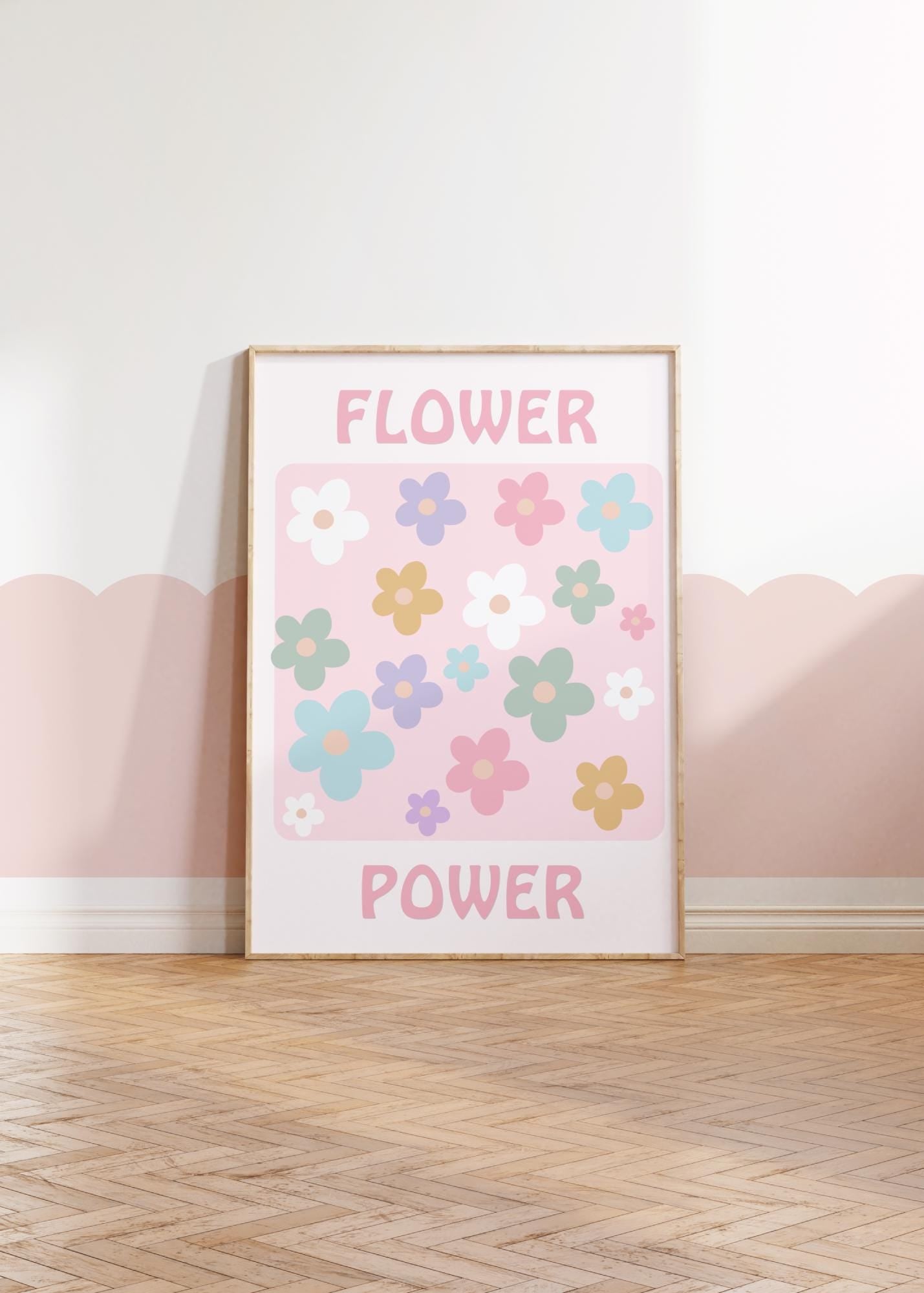 girls floral "flower power" pastel pink wall print for bedroom or nursery (print only)
