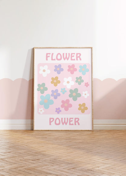 girls floral "flower power" pastel pink wall print for bedroom or nursery (print only)