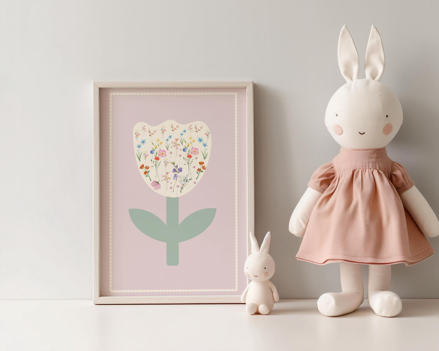 Girls floral tulip pink and pastel nursery wall print for girls bedroom (print only)