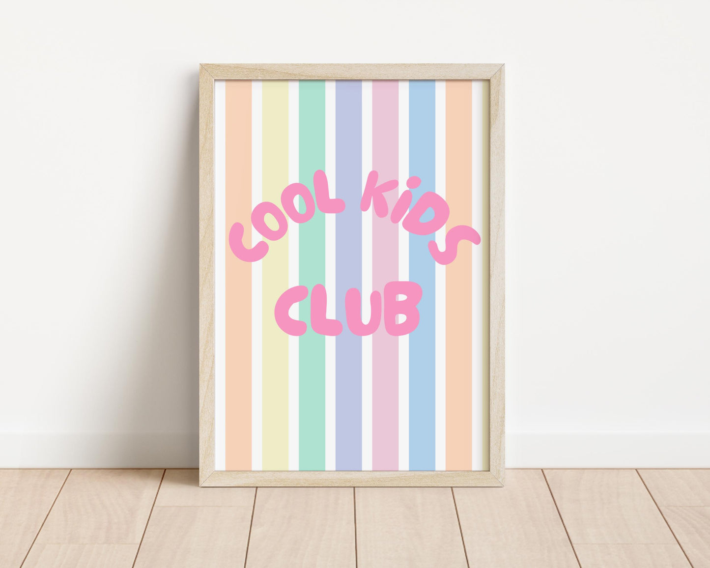 Cool kids club pastel striped wall print poster for childrens bedroom, nursery or playroom