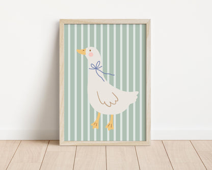 sage green pretty goose print for childrens nursery, bedroom or playroom, farm animal print