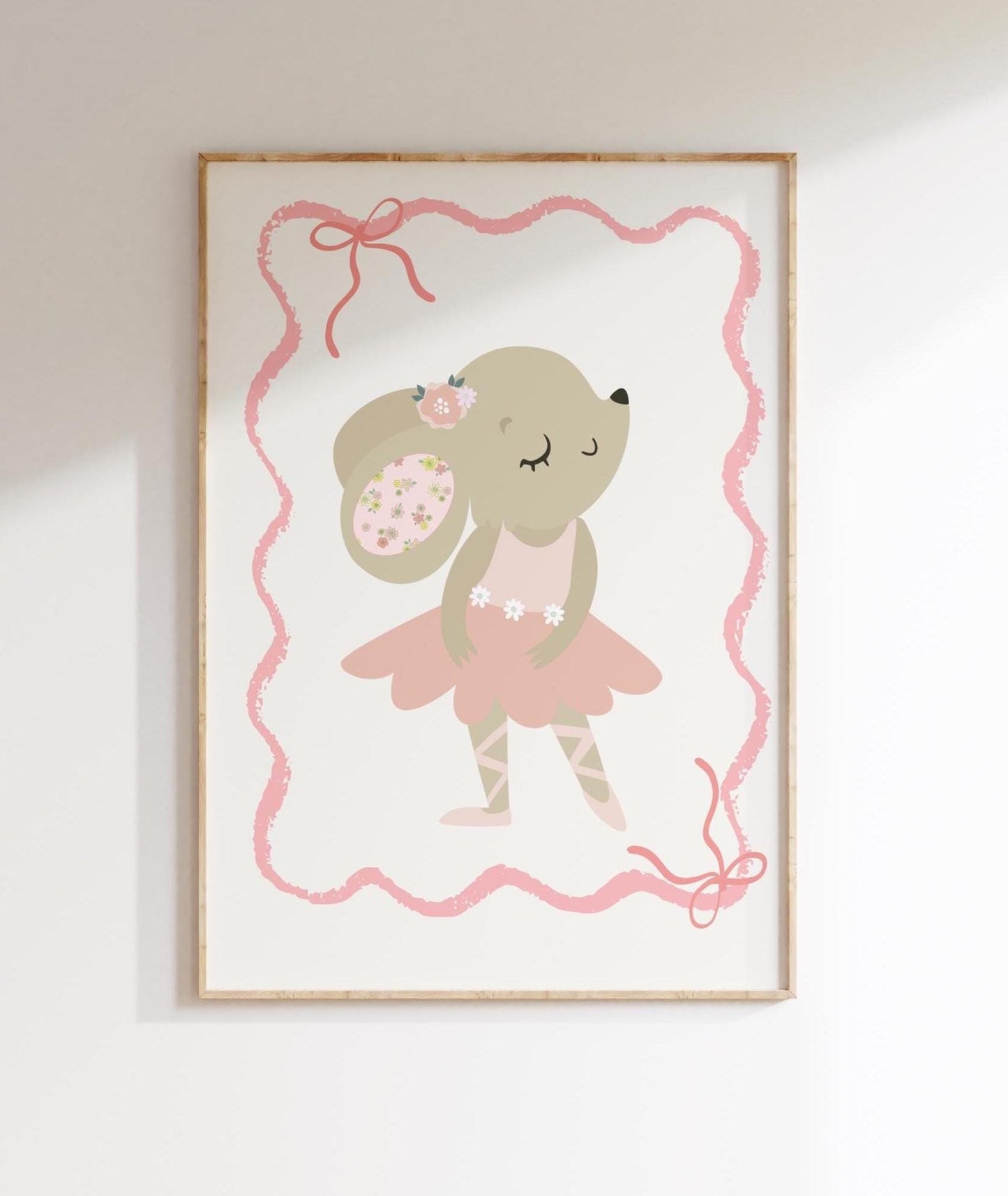 bunny ballerina print, dance wall art, girls nursery, childrens room, pink wall decor, baby girl wall print