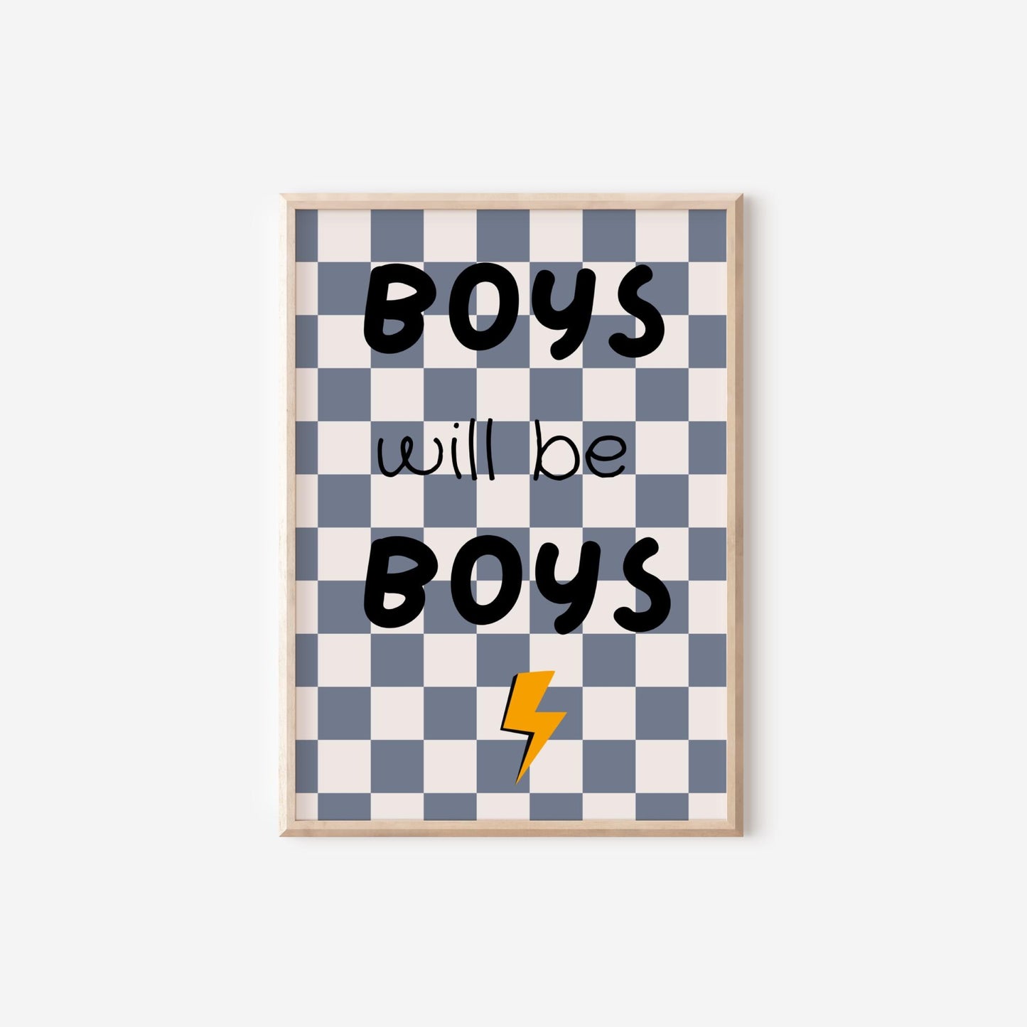 boys will be boys checkered retro wall print for childrens bedroom or nursery