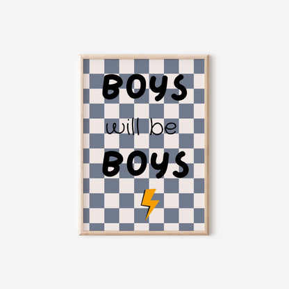 Boys Will Be Boys Checkered Print: Retro Nursery Wall Art