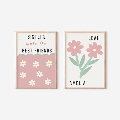 Personalised Sister Floral Print Set: Nursery Decor