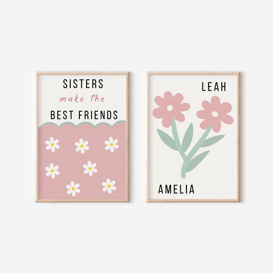 Personalised Sister Floral Print Set: Nursery Decor