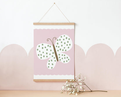 Pink Butterfly Wall Art – Boho Girls Bedroom Print – Soft Pink Nursery Decor (Unframed)