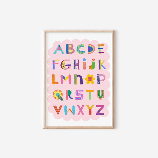 Pink ABC Children's Wall Print: Quirky Alphabet Poster