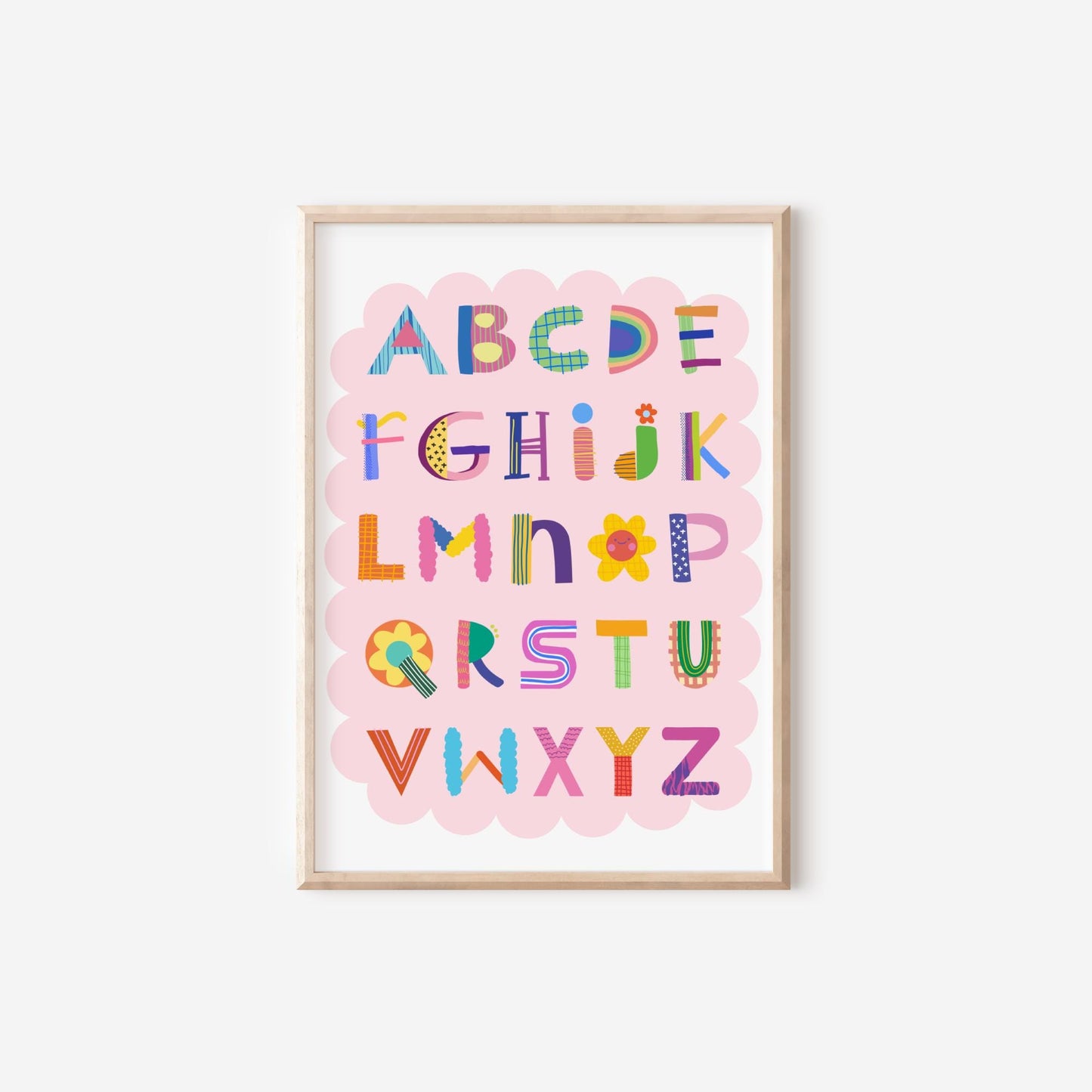 Pink ABC Children's Wall Print: Quirky Alphabet Poster