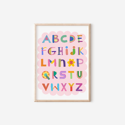 Pink ABC Children's Wall Print: Quirky Alphabet Poster