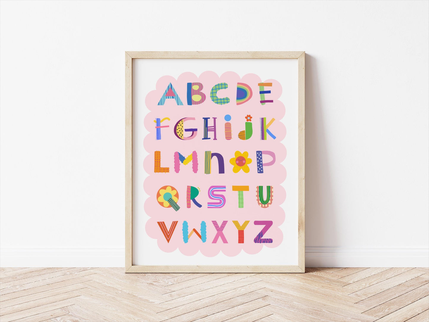 Pink ABC Children's Wall Print: Quirky Alphabet Poster