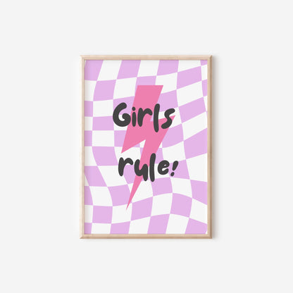 Personalized Retro Girls Room Prints: Bubble Tea & Girls Rule Quotes