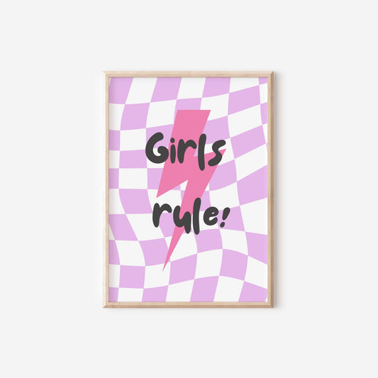 Personalized Retro Girls Room Prints: Bubble Tea & Girls Rule Quotes