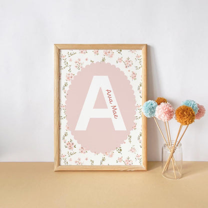 girls floral personalised name wall print for bedroom or nursery
