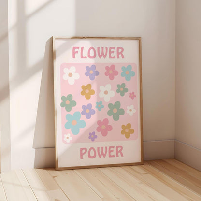 girls floral "flower power" pastel pink wall print for bedroom or nursery (print only)