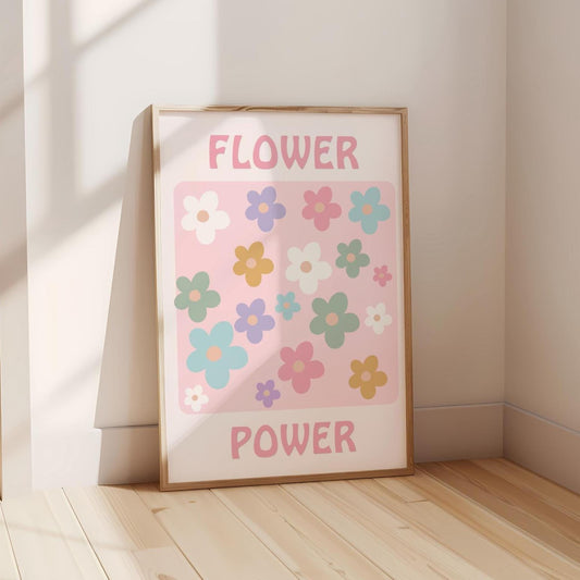 girls floral "flower power" pastel pink wall print for bedroom or nursery (print only)