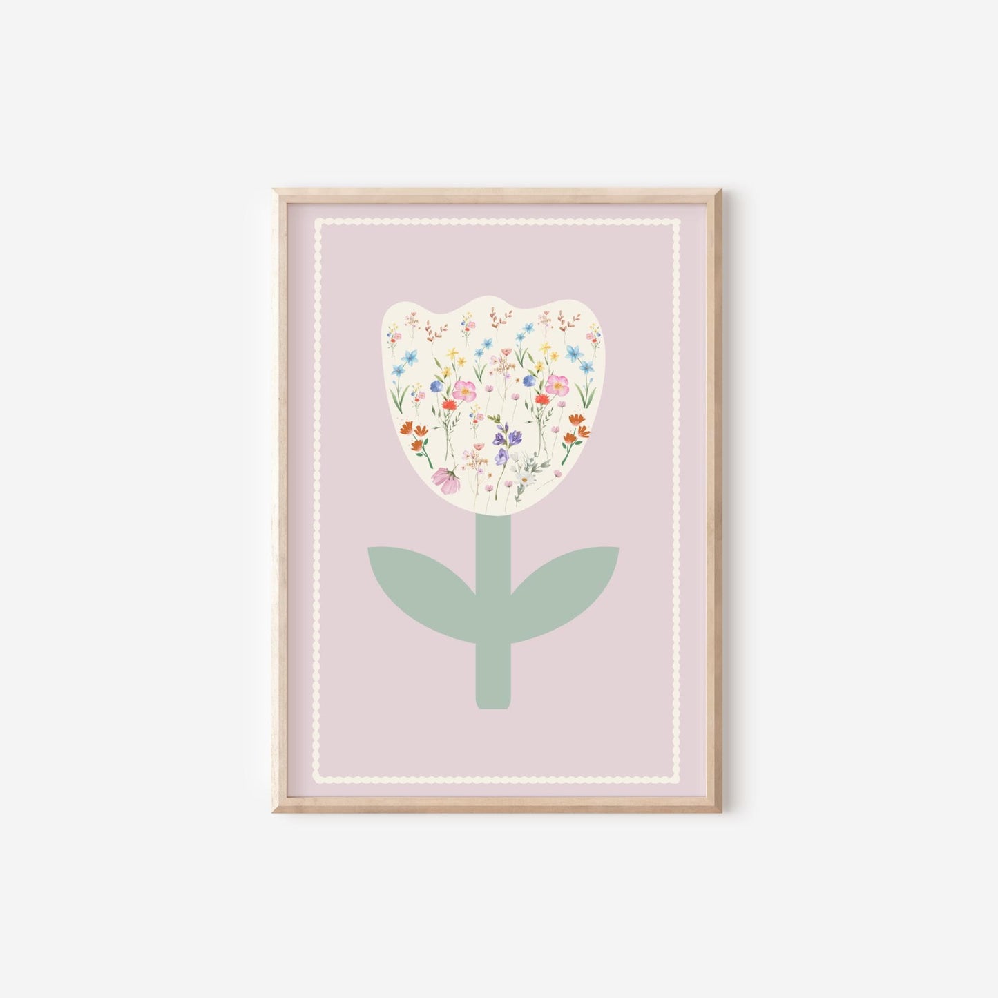 Girls floral tulip pink and pastel nursery wall print for girls bedroom (print only)