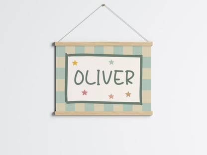 Personalized Boy Nursery Print: Neutral Checkered Star Decor