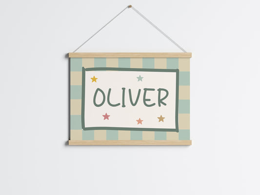 Personalized Boy Nursery Print: Neutral Checkered Star Decor