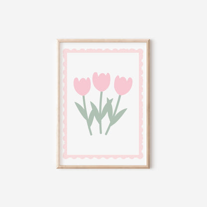 Personalized Floral Girl Room Prints: Pink Name Initial Art Set
