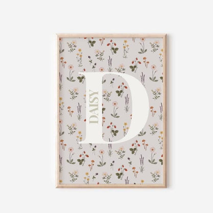 personalised girls initial and name print for girls bedroom, nursery or playroom
