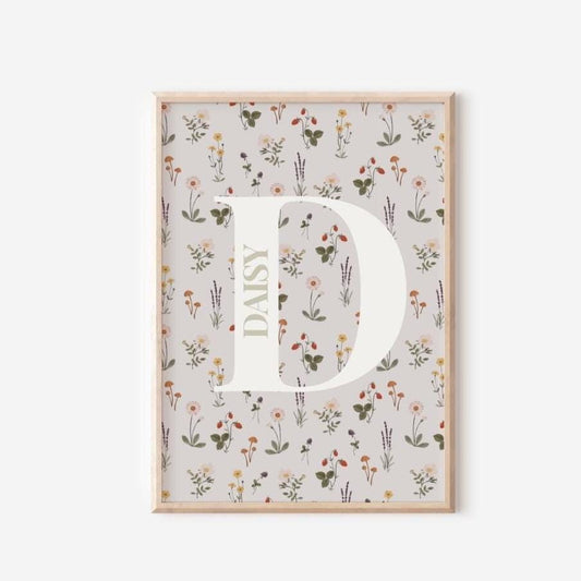 personalised girls initial and name print for girls bedroom, nursery or playroom