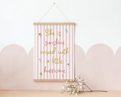 She is sunshine mixed with a little hurricane pink striped wall print for girls bedroom, nursery or playroom