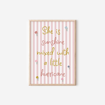 Personalized Girl's Nursery Print Set: Sunshine & Hurricane Quote, Cherry Art
