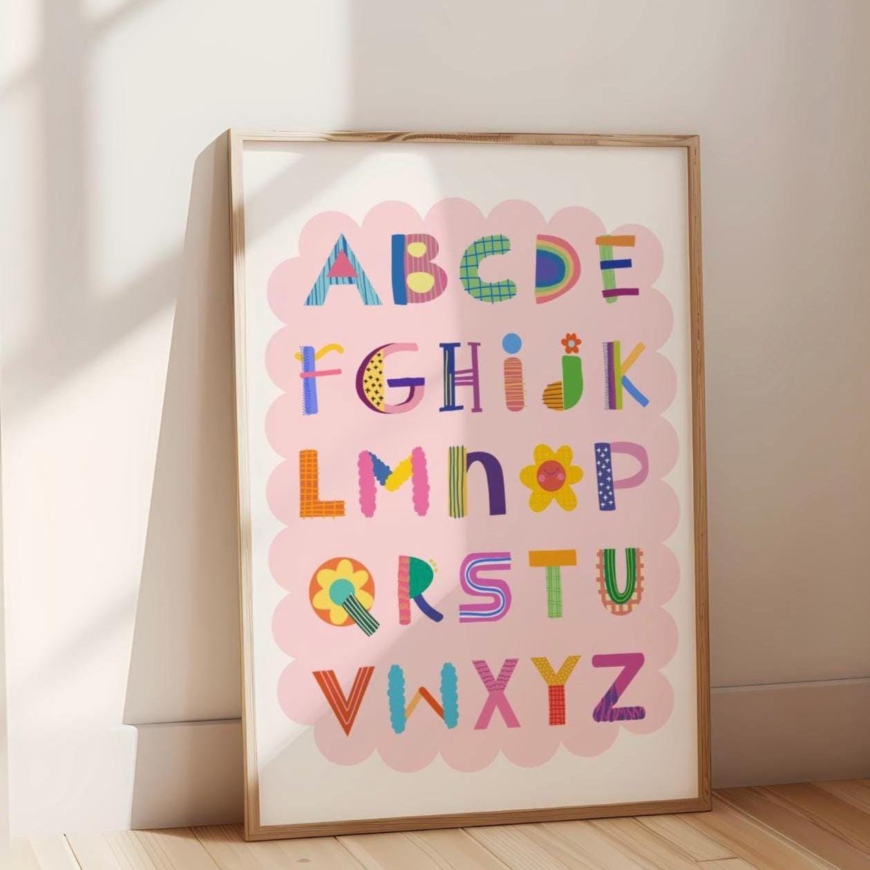 Pink ABC Children's Wall Print: Quirky Alphabet Poster