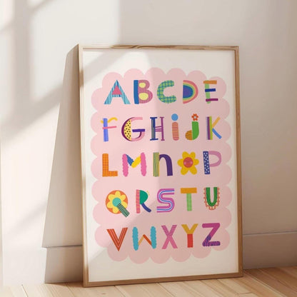 Pink ABC Children's Wall Print: Quirky Alphabet Poster